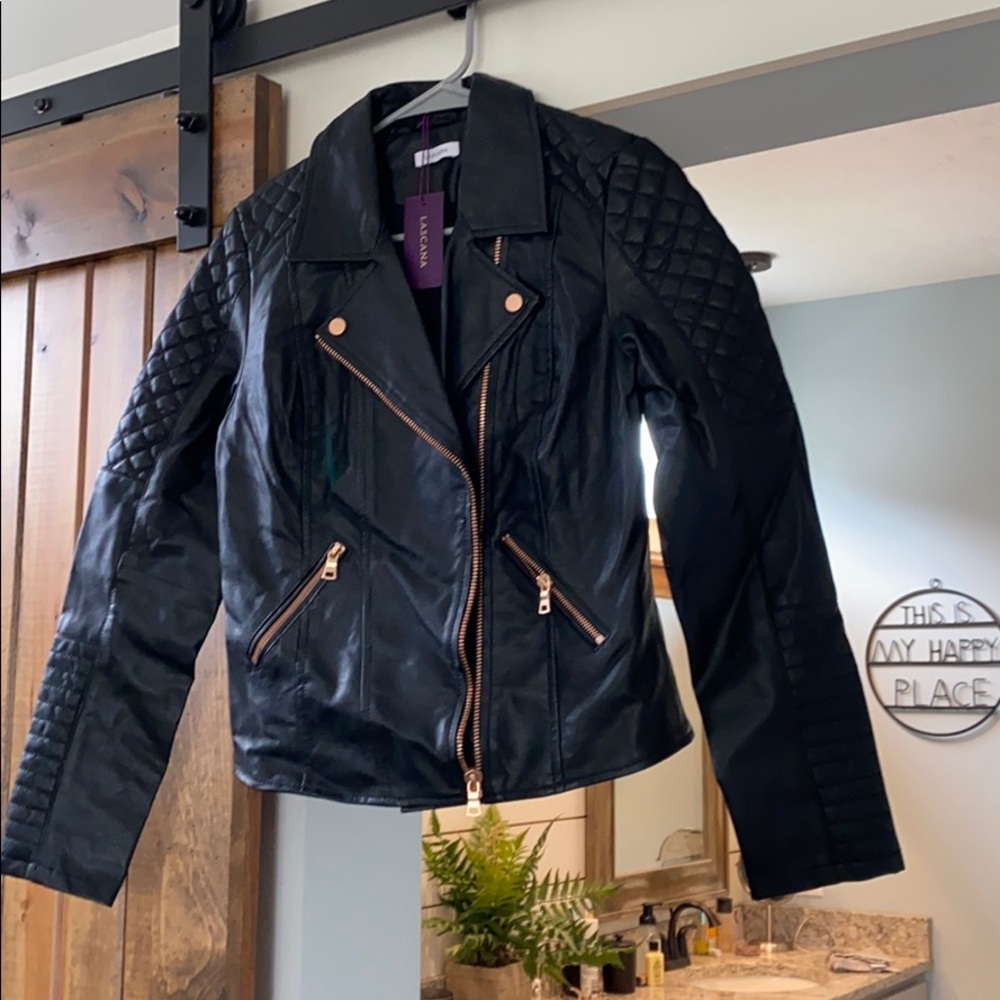 Faux leather jacket.